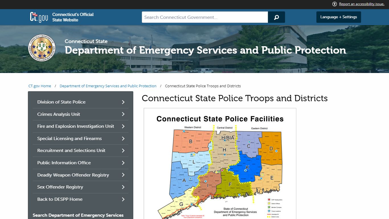 Connecticut State Police Troops and Districts